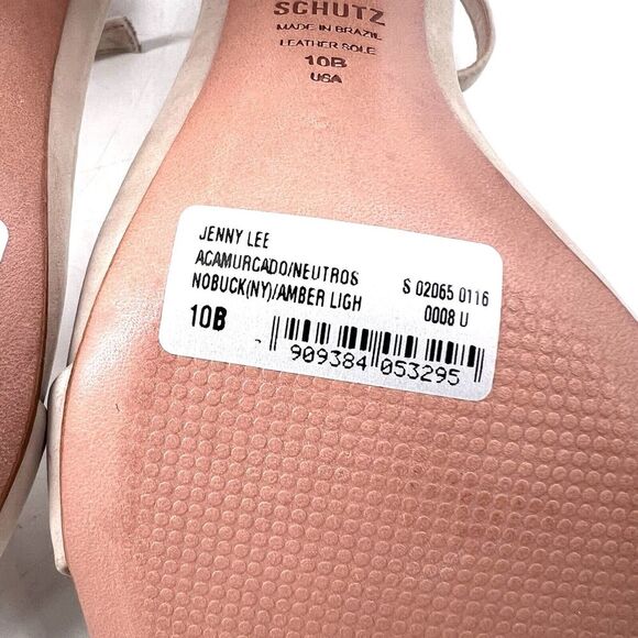 SCHUTZ Jenny Lee Beige Leather Ankle Strap Block Heel Open Toe Heels - Picture 9 of 9